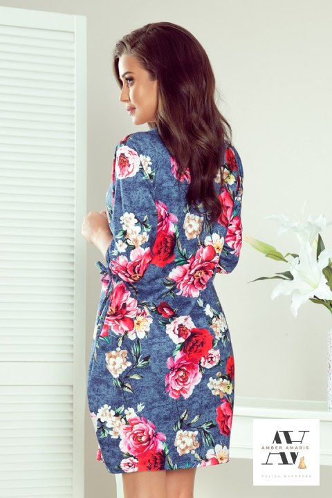 SOPHIE Wygodna sukienka Oversize - KWIATY NA JEANSIE SOPHIE Wygodna sukienka Oversize - KWIATY NA JEANSIE