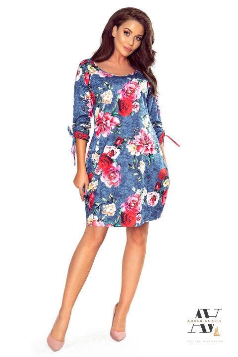 SOPHIE Wygodna sukienka Oversize - KWIATY NA JEANSIE