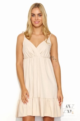 Letni basic z klasą – beżowa sukienka Calissa z wiązaniem | Idealna na ciepłe dni