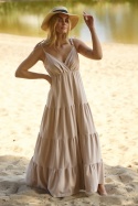 FIORA – beżowa sukienka z falbanami