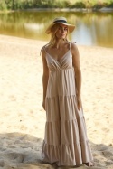 FIORA – beżowa sukienka z falbanami