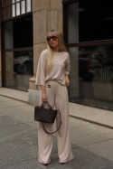 SERENA – beżlowy komplet dwuczęściowy: bluzka oversize + spodnie wide-leg z wysokim stanem