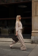 SERENA – beżlowy komplet dwuczęściowy: bluzka oversize + spodnie wide-leg z wysokim stanem