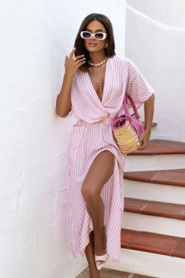 SOLENA – lniana sukienka w różowe paski