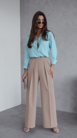 CLARA — Spodnie beżowe z wysokim stanem