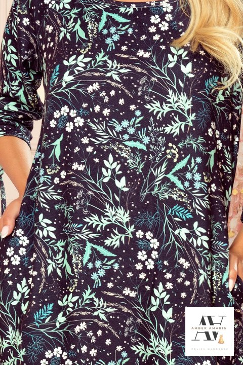 SOPHIE Wygodna sukienka Oversize - Miętowe liście na ciemnym tle SOPHIE Wygodna sukienka Oversize - Miętowe liście na ciemnym tle
