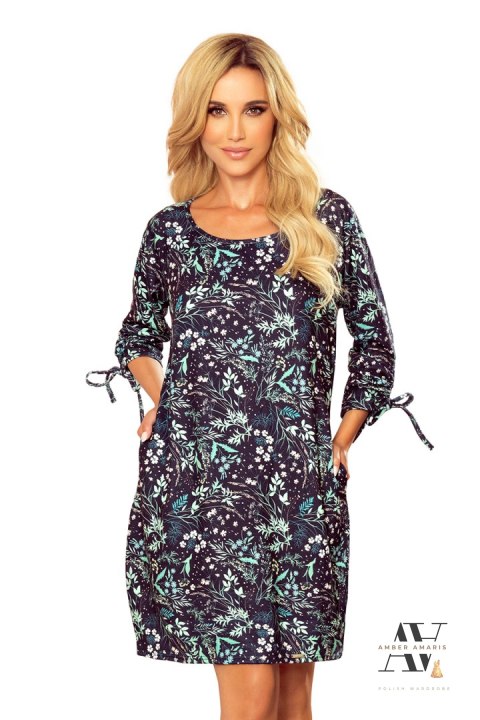 SOPHIE Wygodna sukienka Oversize - Miętowe liście na ciemnym tle