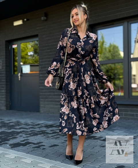 CLAIRE – sukienka midi z falbaną i paskiem podkreślającym talię CLAIRE – sukienka midi z falbaną i paskiem podkreślającym talię