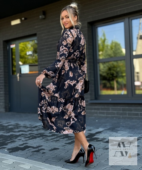 CLAIRE – sukienka midi z falbaną i paskiem podkreślającym talię CLAIRE – sukienka midi z falbaną i paskiem podkreślającym talię