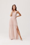 ELINA – Szyfonowa sukienka maxi w kolorze pudrowego różu