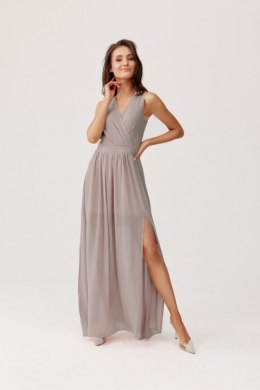 ELINA – beżowa szyfonowa sukienka maxi w kolorze