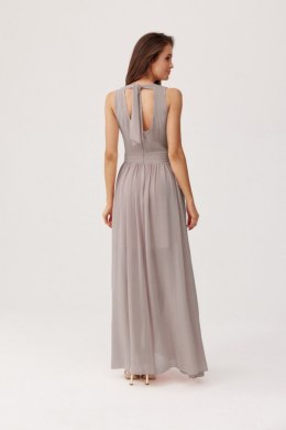 ELINA – beżowa szyfonowa sukienka maxi w kolorze