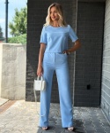 SIENA – komplet niebieski z bluzką oversize i spodniami z wysokim stanem
