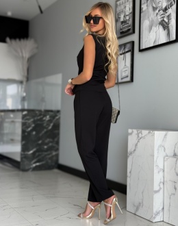 SOLARI – czarny komplet lniany z kamizelką i spodniami z wysokim stanem