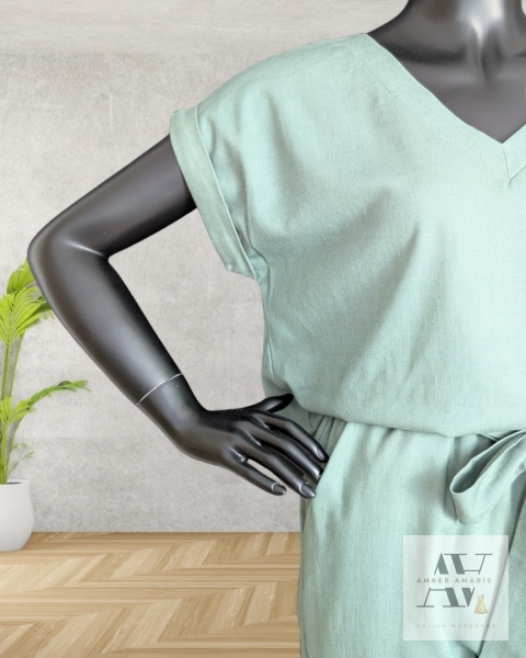Komplet lniany Savanna – komfort na lato w kolorze khaki