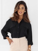 ELIZA – czarna koszula luźna pudełkowa z kieszonką