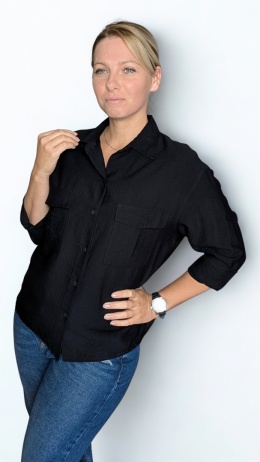 ELIZA – czarna koszula luźna pudełkowa z kieszonką