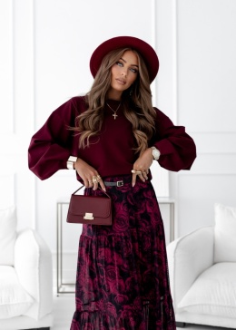 MIRELLA – bordowa bluza z bufkami i obniżoną linią ramion