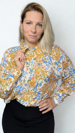 NOELLE – koszula niebieska z wiskozy ze złotymi guzikami