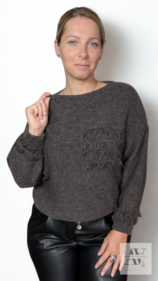 Sweter LORRA – miękki komfort z nutą boho szary melanż