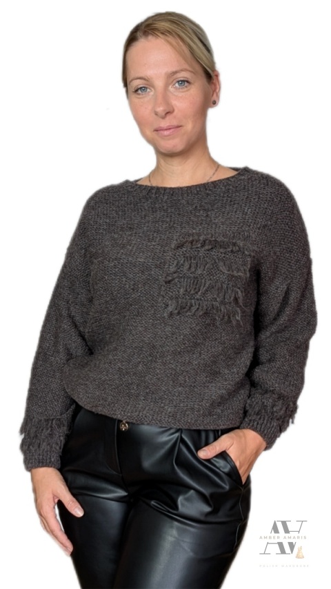 Sweter LORRA – miękki komfort z nutą boho szary melanż