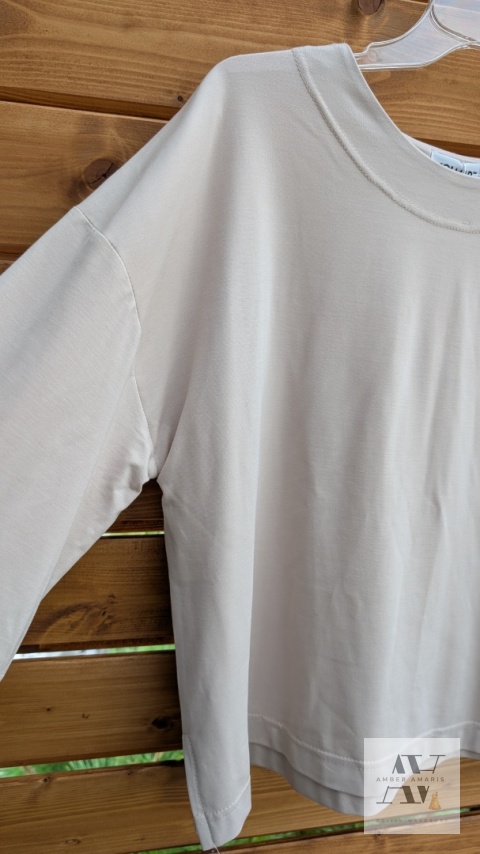 SERENA – beżlowy komplet dwuczęściowy: bluzka oversize + spodnie wide-leg z wysokim stanem