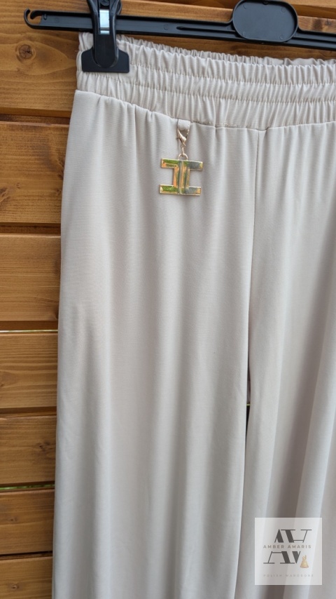 SERENA – beżlowy komplet dwuczęściowy: bluzka oversize + spodnie wide-leg z wysokim stanem