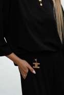 SERENA – czarny komplet dwuczęściowy: bluzka oversize + spodnie wide-leg z wysokim stanem