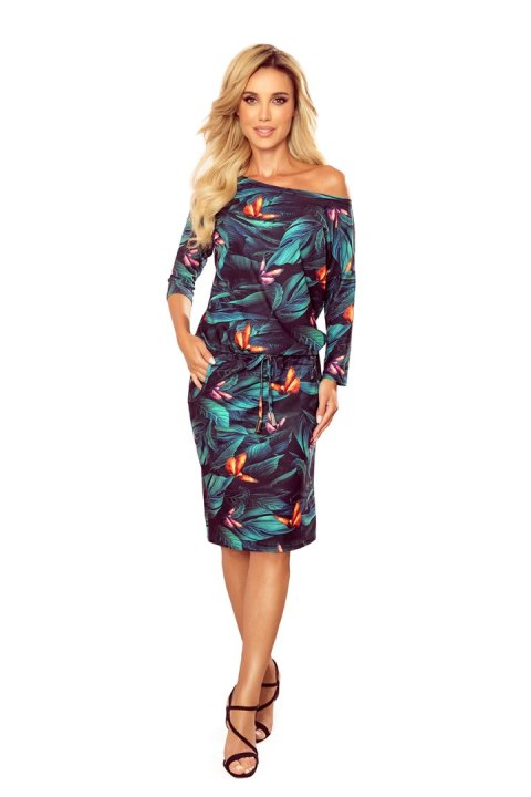 VIVA – sukienka z wiązaniem w pasie | motyle na granacie