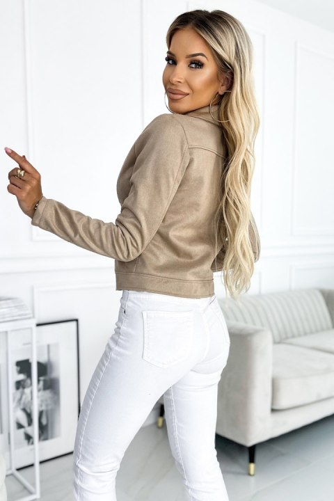 RAMONESKA - zamszowa z długim rękawkiem i zamkami | beżowa