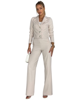 AMARYLIS – beżowy komplet garniturowy ze złotymi guzikami