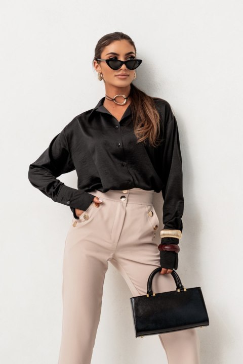 Koszula satynowa damska czarna EMILY | S