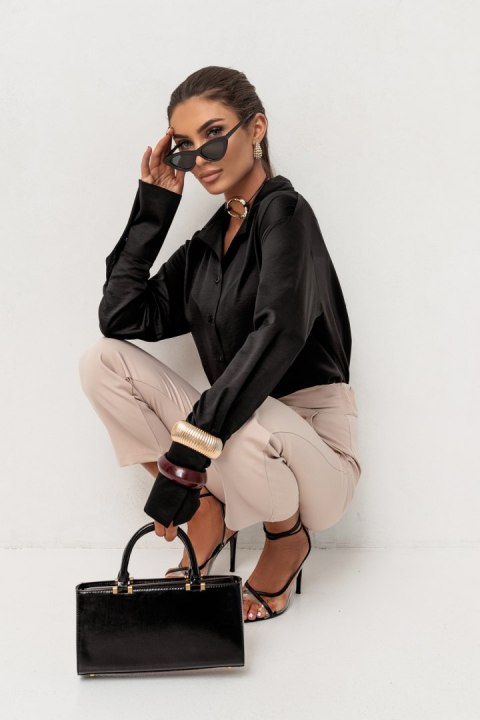 Koszula satynowa damska czarna EMILY | S