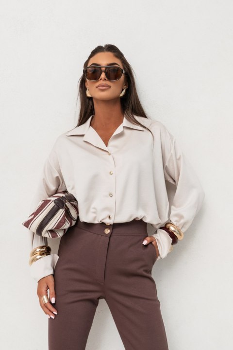 Koszula satynowa damska beżowa EMILY | M