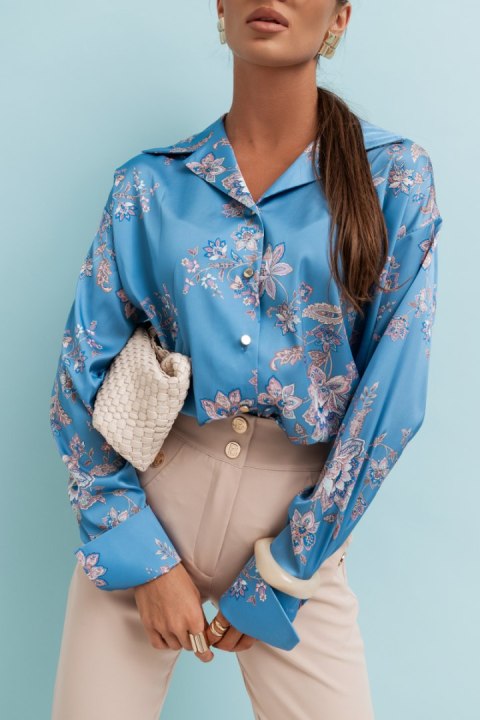 Koszula satynowa damska EMILY Indigo Flowers | M