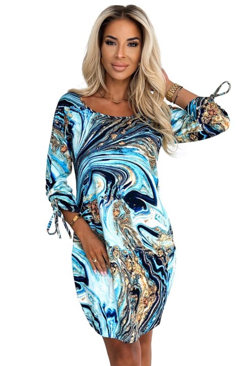 SOPHIE Wygodna sukienka z kieszeniami Oversize - NIEBIESKO-ZŁOTE FALE