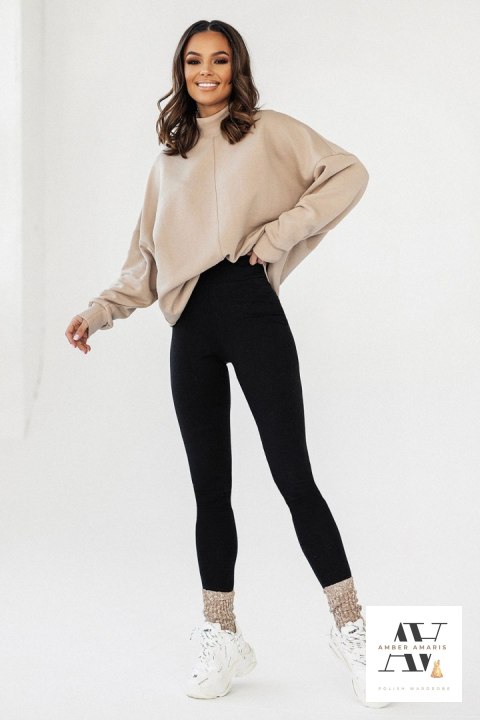 SIMPLE beżowa bluza ze stójką i przeszyciami SIMPLE beżowa bluza ze stójką i przeszyciami