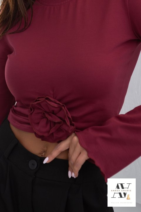 ROSE Bordowa bluzka z różą ROSE Bordowa bluzka z różą