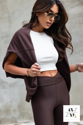 WISH Czekoladowe elastyczne legginsy push-up