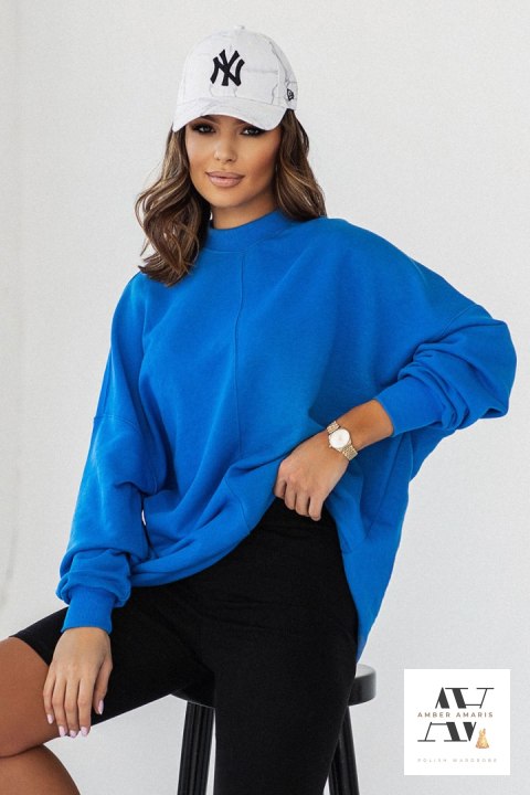 SIMPLE niebieska bluza ze stójką i przeszyciami