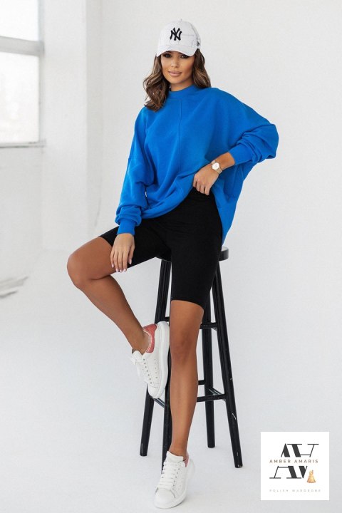 SIMPLE niebieska bluza ze stójką i przeszyciami
